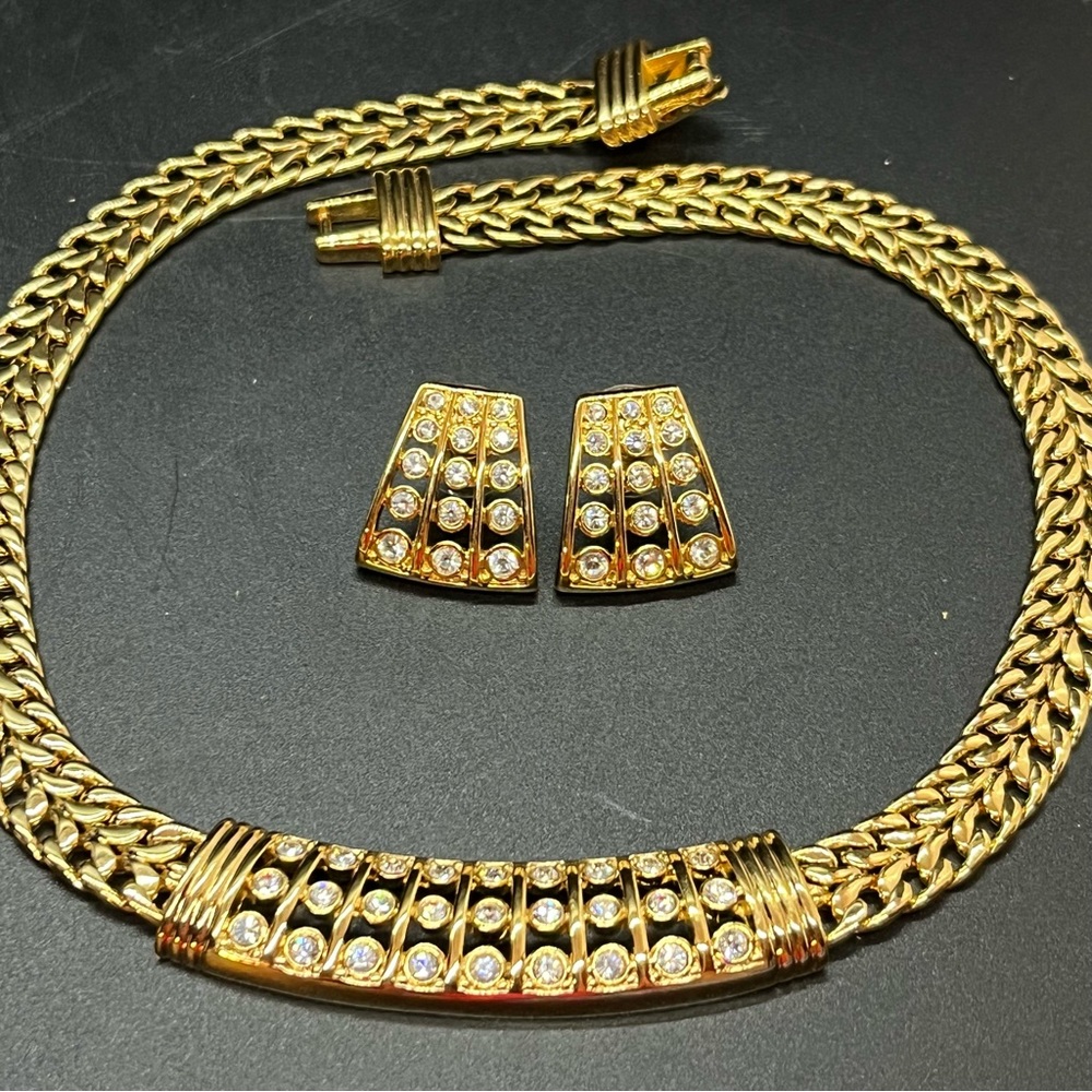 Swarovski Gold-tone and Crystal 16 inch Necklace and Pierced Earrings